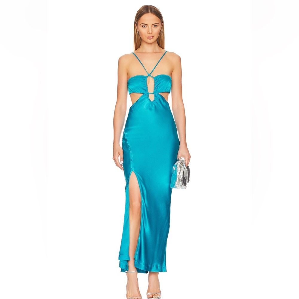 NWOT Bardot x Revolve Daring Satin Maxi Dress in Marine Blue